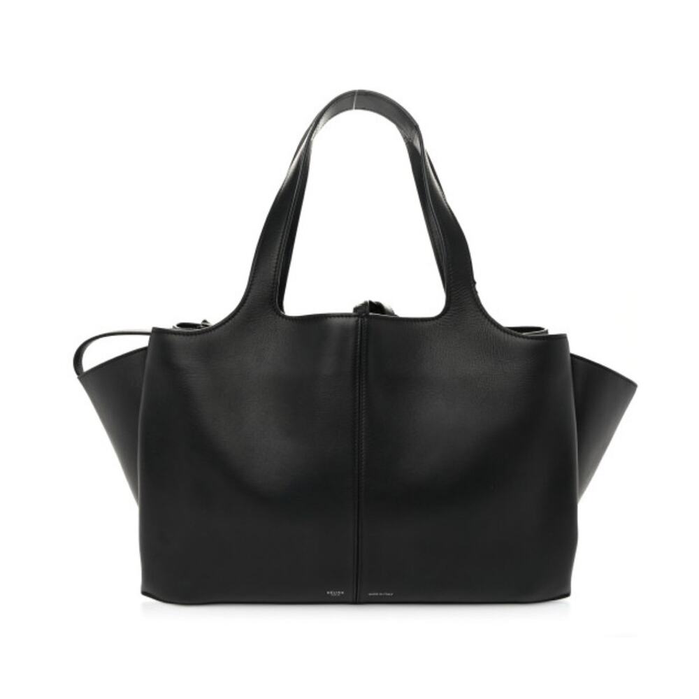 Celine Phoebe Philo Med Tri-Fold Black Shoulder Bag Grained Leather Authentic
